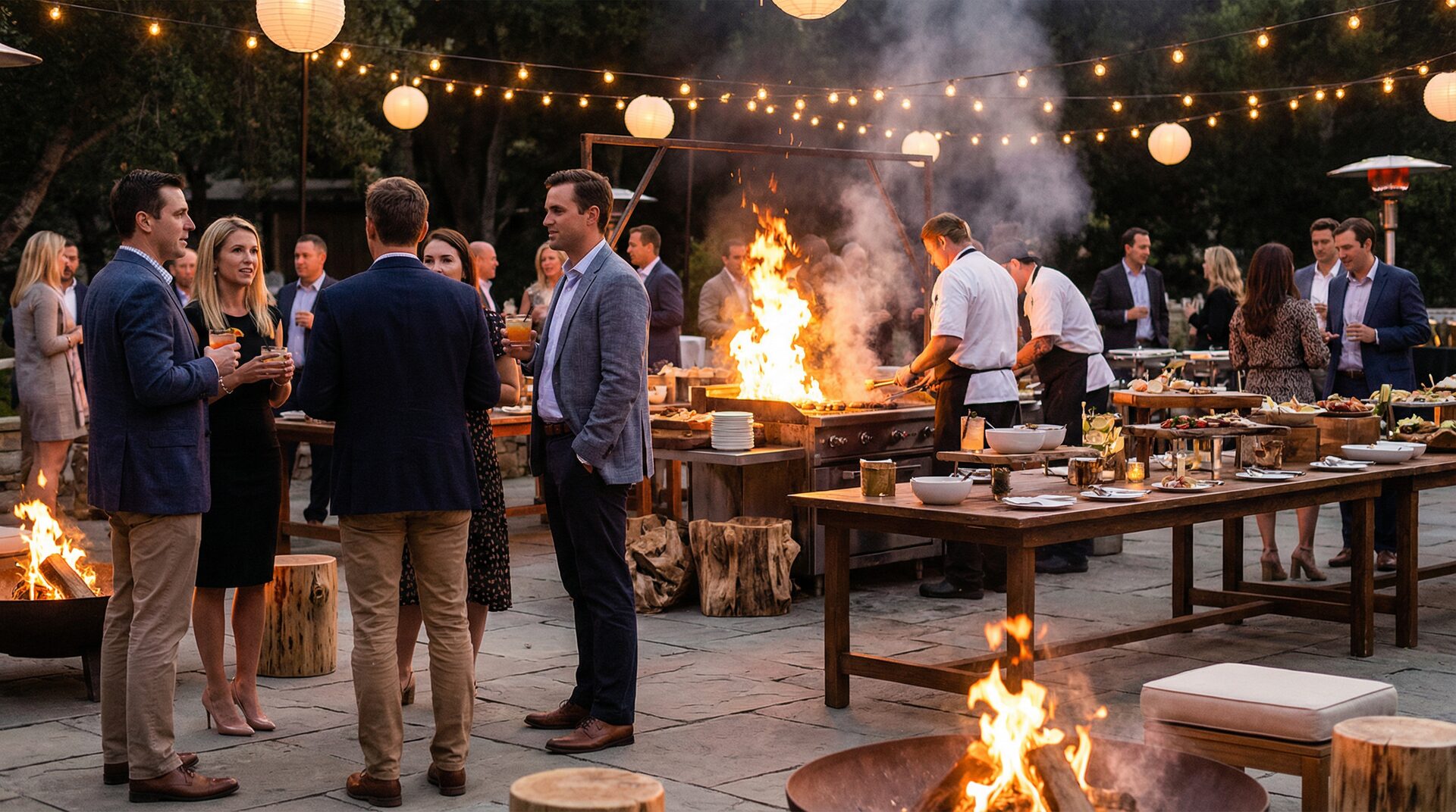 Corporate event fire cooking