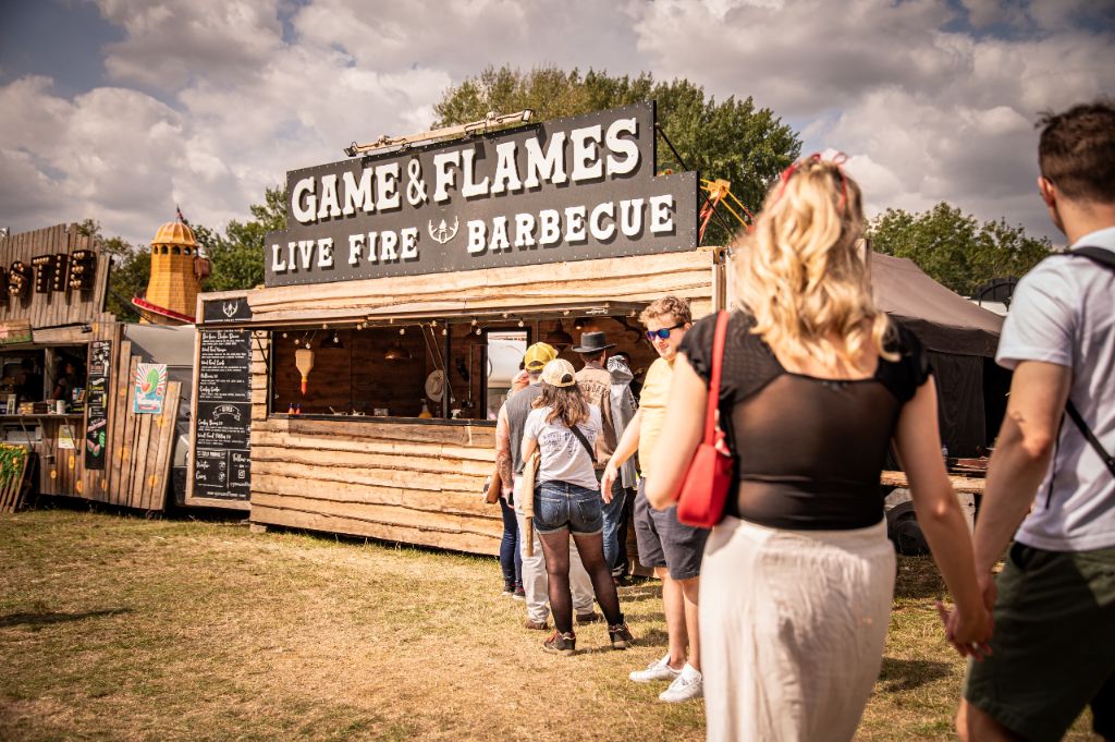 Game and Flames full festival stand at a major summer event