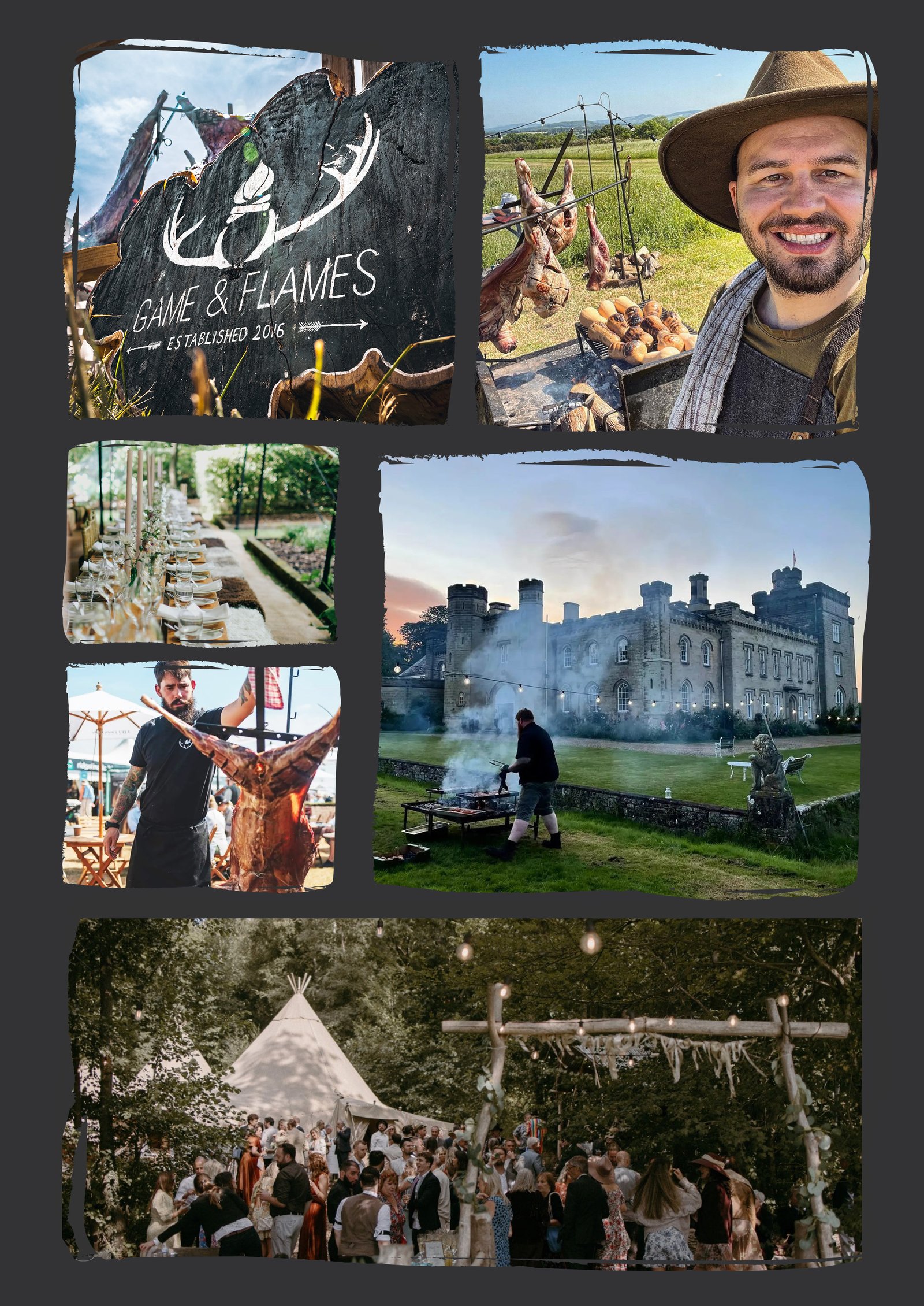 Game and Flames at castles, tipis, festivals, and estates