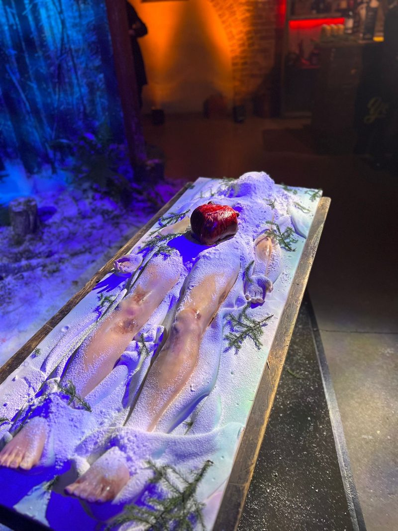 Themed concept ice display created by Game and Flames for Yellowjackets Season 2 premiere