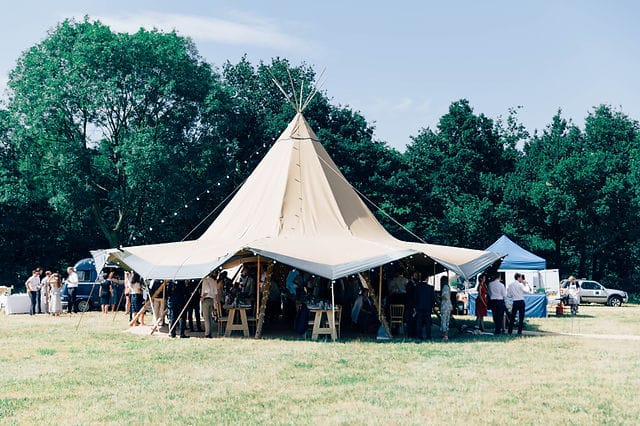 Tentario tipi set up for a wedding in Sussex